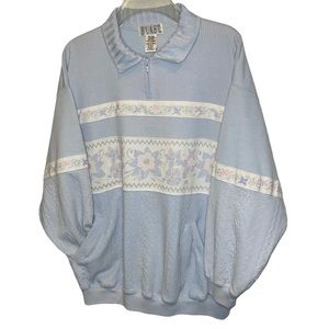 Vintage Quilt Knit Pullover light blue Polyester Cotton Blend Size XL